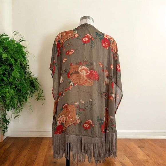 Kimchi Blue Urban Outfitters Bird Cage Floral Duster Kimono Cardigan Medium Bell - Picture 2 of 5